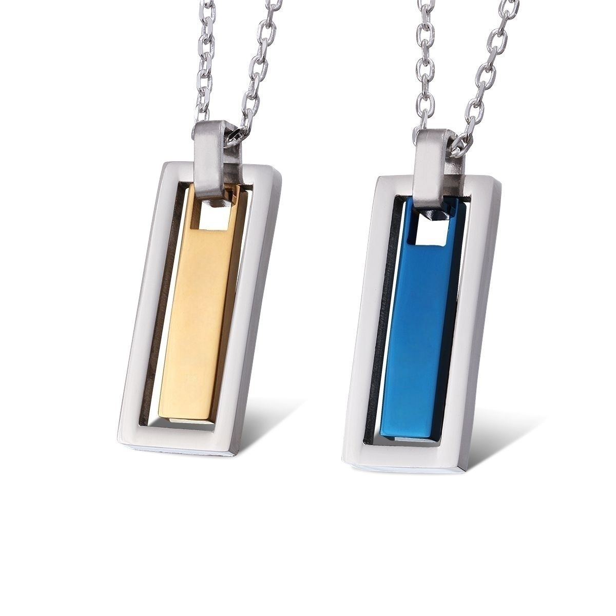 Almay Edelstahl Partner Anhänger mit Gravur in Silber-Gold-Blau | Partnerkette | anhänger, blau, damen, edelstahl, edelstahlkette, gold, halskette, herren, kette, partner, partnerkette, silber, unisex | schmuckmitgravur.de