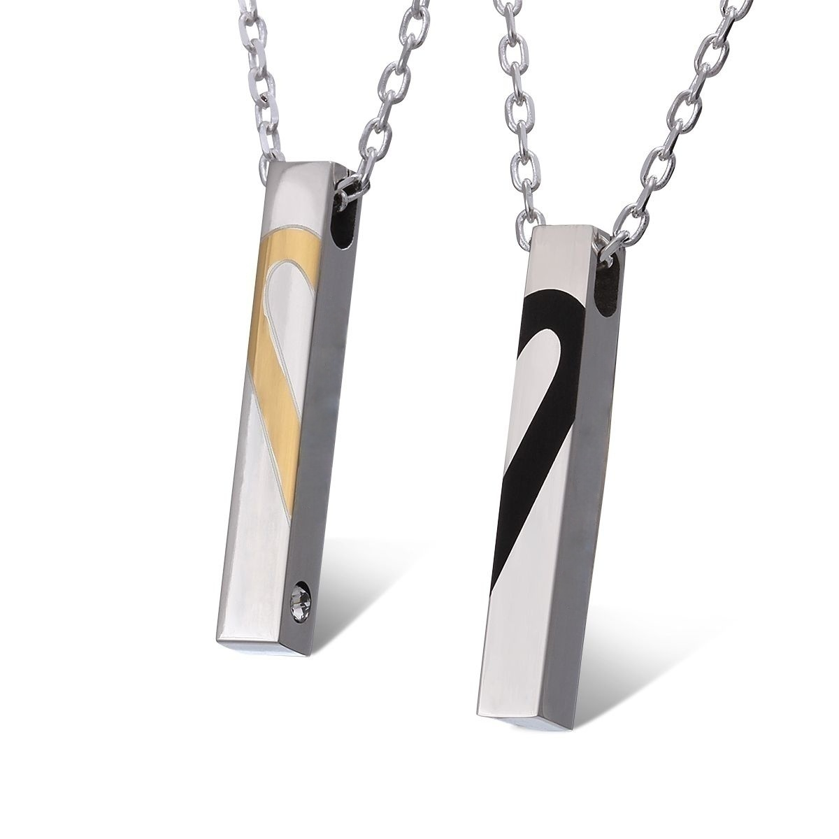 Alvaretta Edelstahl Partner Säulenkette mit Gravur in Silber-Gold-Schwarz | Partnerkette | anhänger, damen, edelstahl, edelstahlkette, gold, halskette, herren, kette, partner, partnerkette, schwarz, silber, säulenkette, unisex, zirkonia | schmuckmitgravur.de