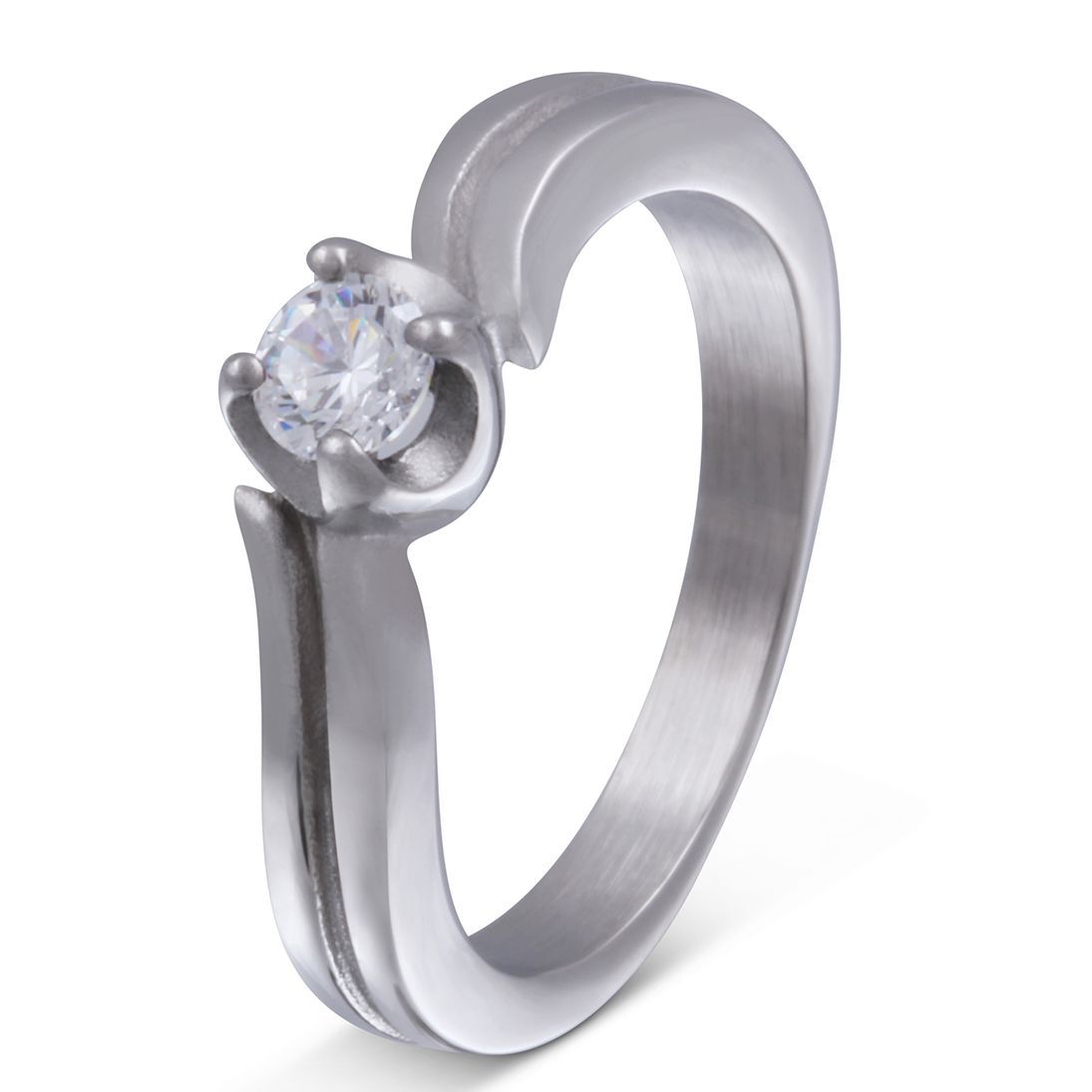 Amelia Damen Edelstahl Ring mit Stein, Verlobungsring, inkl. Gravur, silber | Edelstahlring | damen, edelstahl, edelstahlring, ring, silber, zirkonia | schmuckmitgravur.de