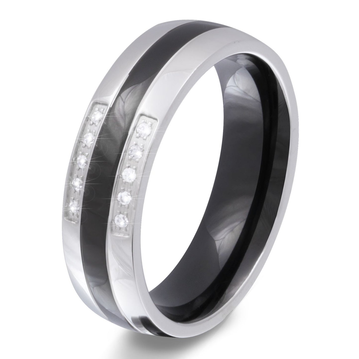 Aratan Damen Edelstahl Ring mit Steine, Verlobungsring, inkl. Gravur, silber schwarz | Edelstahlring | damen, edelstahl, edelstahlring, ring, schwarz, silber, zirkonia | schmuckmitgravur.de