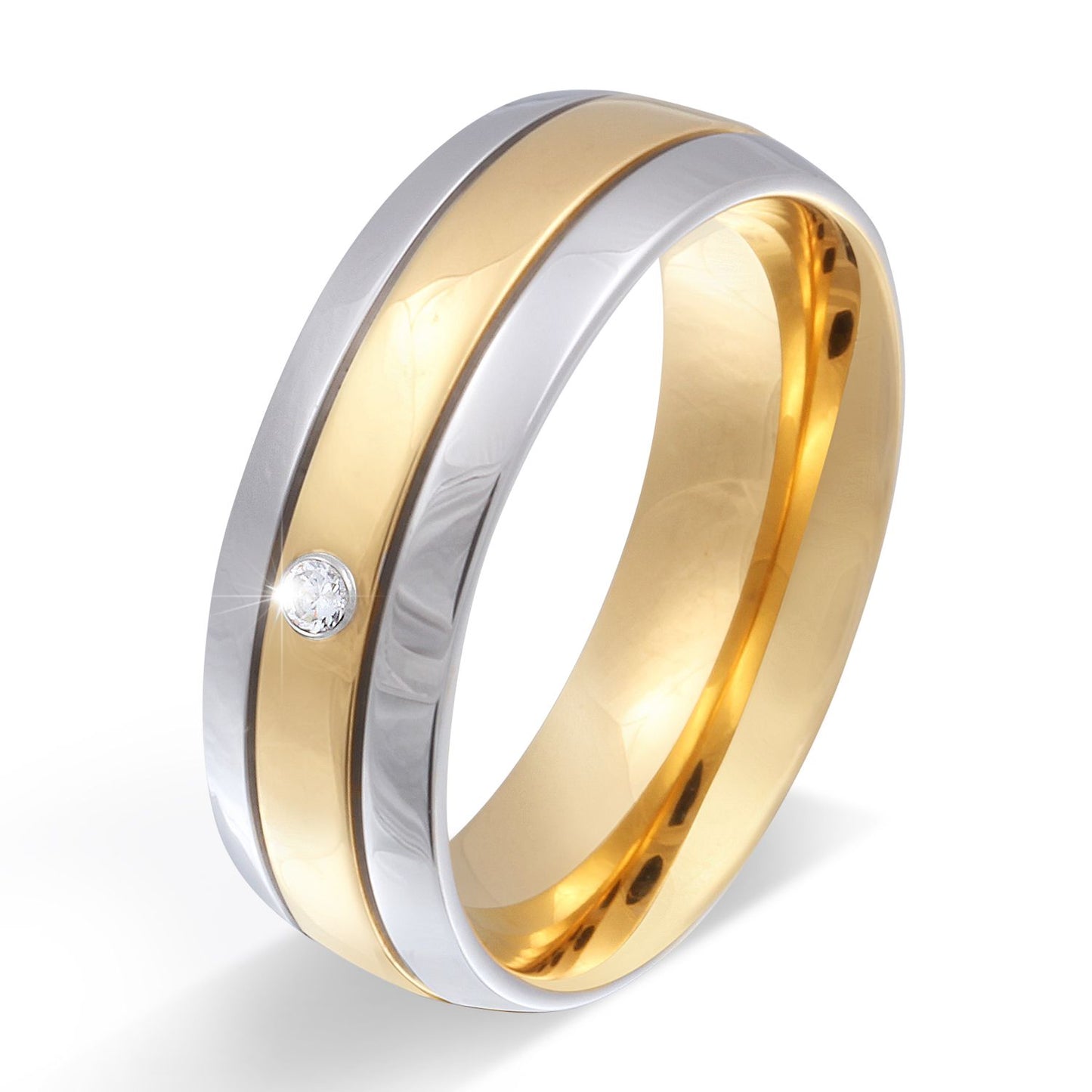 Asilar Damen Ring mit Gravur, Edelstahlring in Silber-Gold | Edelstahlring | damen, edelstahl, edelstahlring, ring, silber, zirkonia | schmuckmitgravur.de