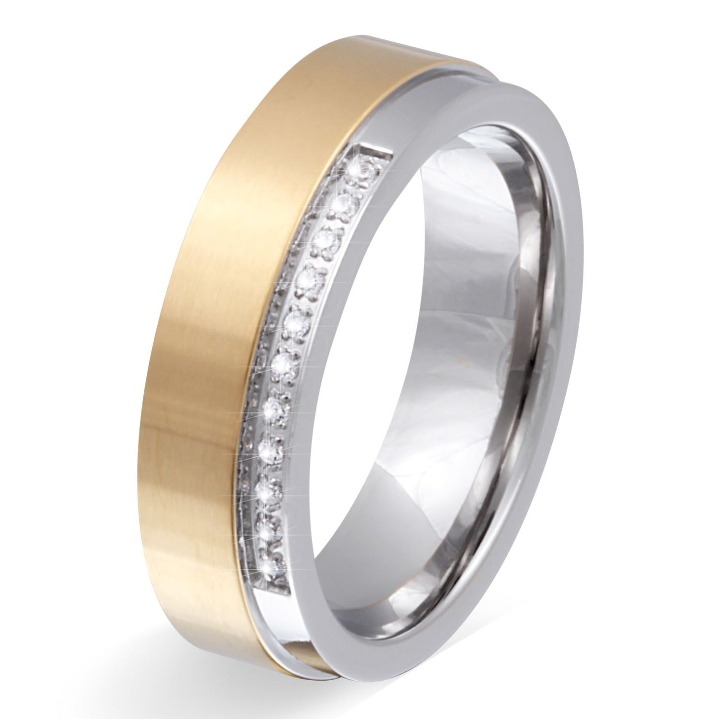 Beren Damen Edelstahl Ring mit Steine, Verlobungsring, inkl. Gravur, silber gold | Edelstahlring | damen, edelstahl, edelstahlring, gold, ring, silber, Zirkonia | schmuckmitgravur.de