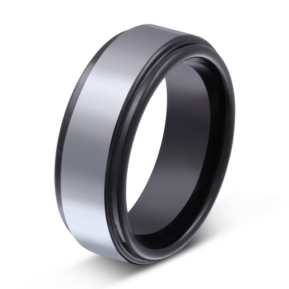 Bernard Wolfram Ring mit Gravur, Verlobungsring in Silber-Schwarz | Wolframring | damen, herren, schwarz, silber, unisex, wolfram, wolframring | schmuckmitgravur.de