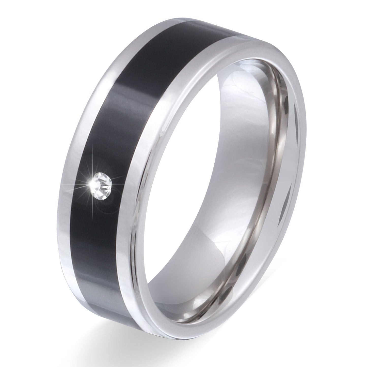 Blacktone Damen Ring mit Gravur, Edelstahlring in Silber-Schwarz | Edelstahlring | damen, edelstahl, edelstahlring, ring, schwarz, silber, zirkonia | schmuckmitgravur.de