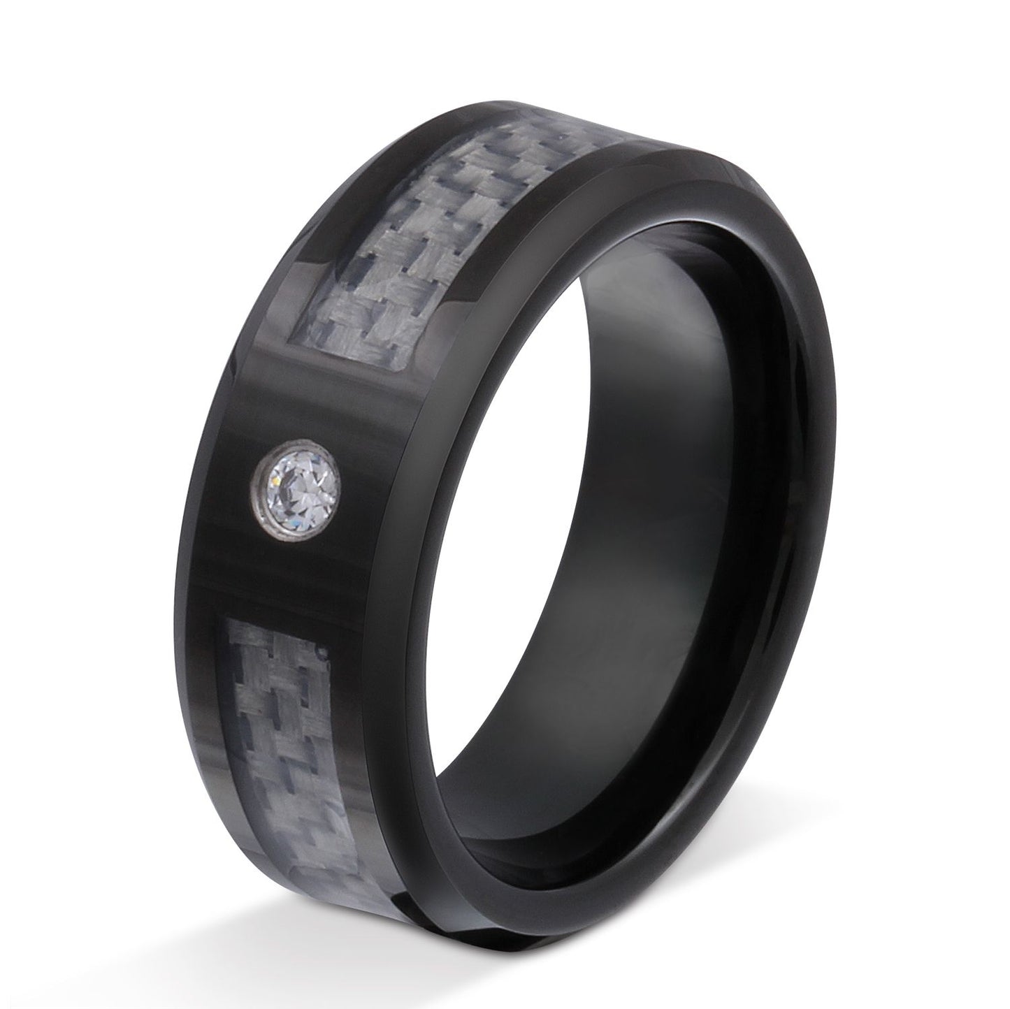 Capella Wolfram Damen Ring mit Gravur und Stein, schwarz carbon | Wolframring | carbon, damen, ring, schwarz, wolfram, wolframring, zirkonia | schmuckmitgravur.de