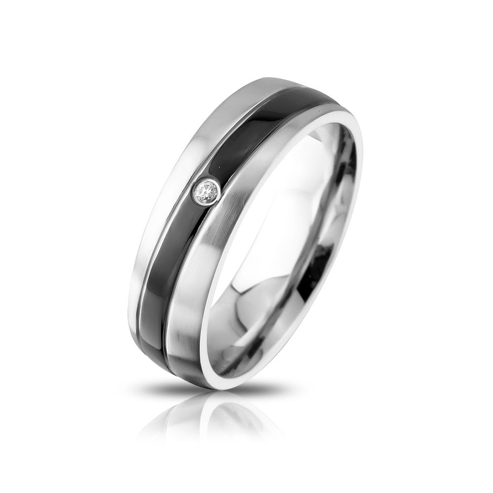 Chertan Damen Edelstahl Ring mit Stein, Verlobungsring, inkl. Gravur, silber schwarz | Edelstahlring | damen, edelstahl, edelstahlring, ring, schwarz, silber, zirkonia | schmuckmitgravur.de