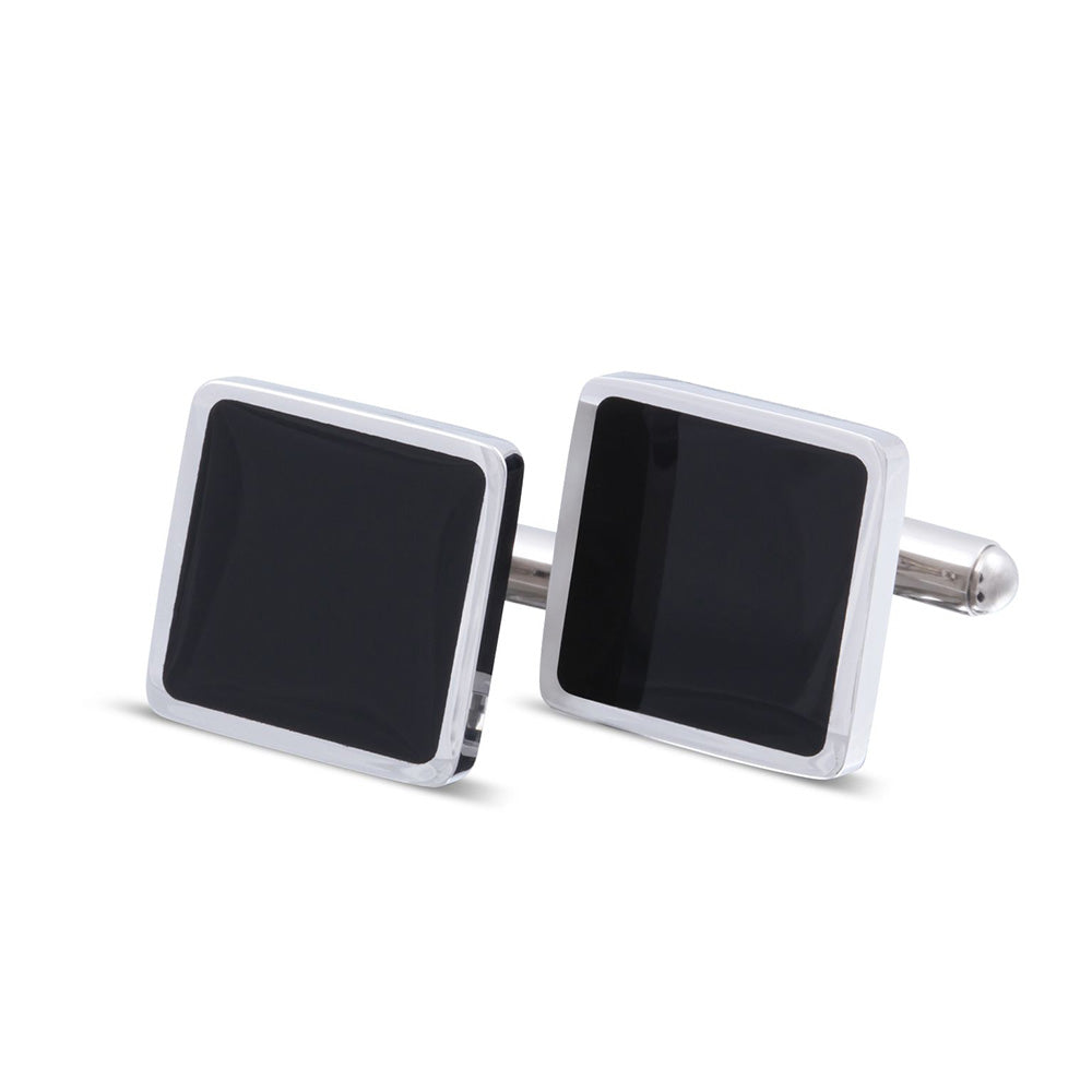Crystal Manschettenknöpfe mit Gravur in Silber-Schwarz | Manschetten | damen, edelstahl, herren, schwarz, silber, unisex | schmuckmitgravur.de