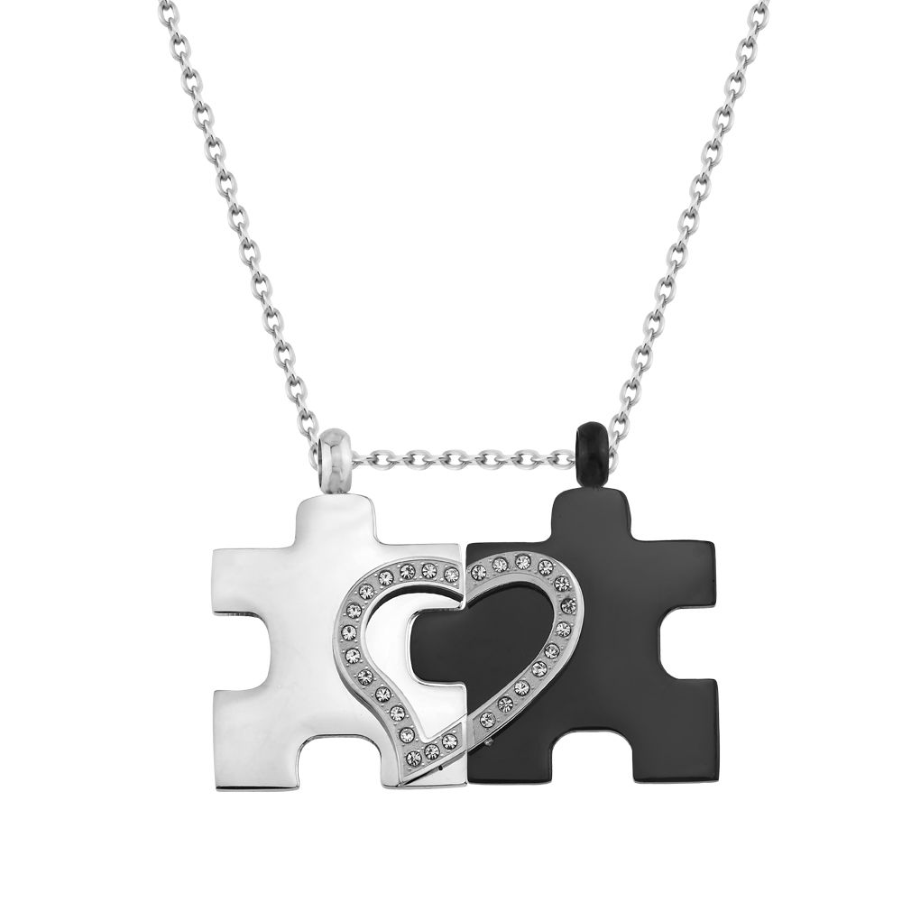 Drama Edelstahl Partner Anhänger mit Gravur in Silber-Schwarz | Partnerkette | anhänger, damen, edelstahl, edelstahlkette, halskette, herren, kette, partner, partnerkette, schwarz, silber, unisex | schmuckmitgravur.de