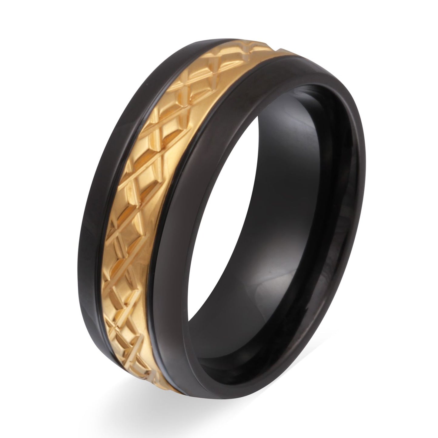 Dynhin Ring mit Gravur, Edelstahlring in Schwarz-Gold | Edelstahlring | damen, edelstahl, edelstahlring, gold, herren, ring, schwarz, unisex | schmuckmitgravur.de