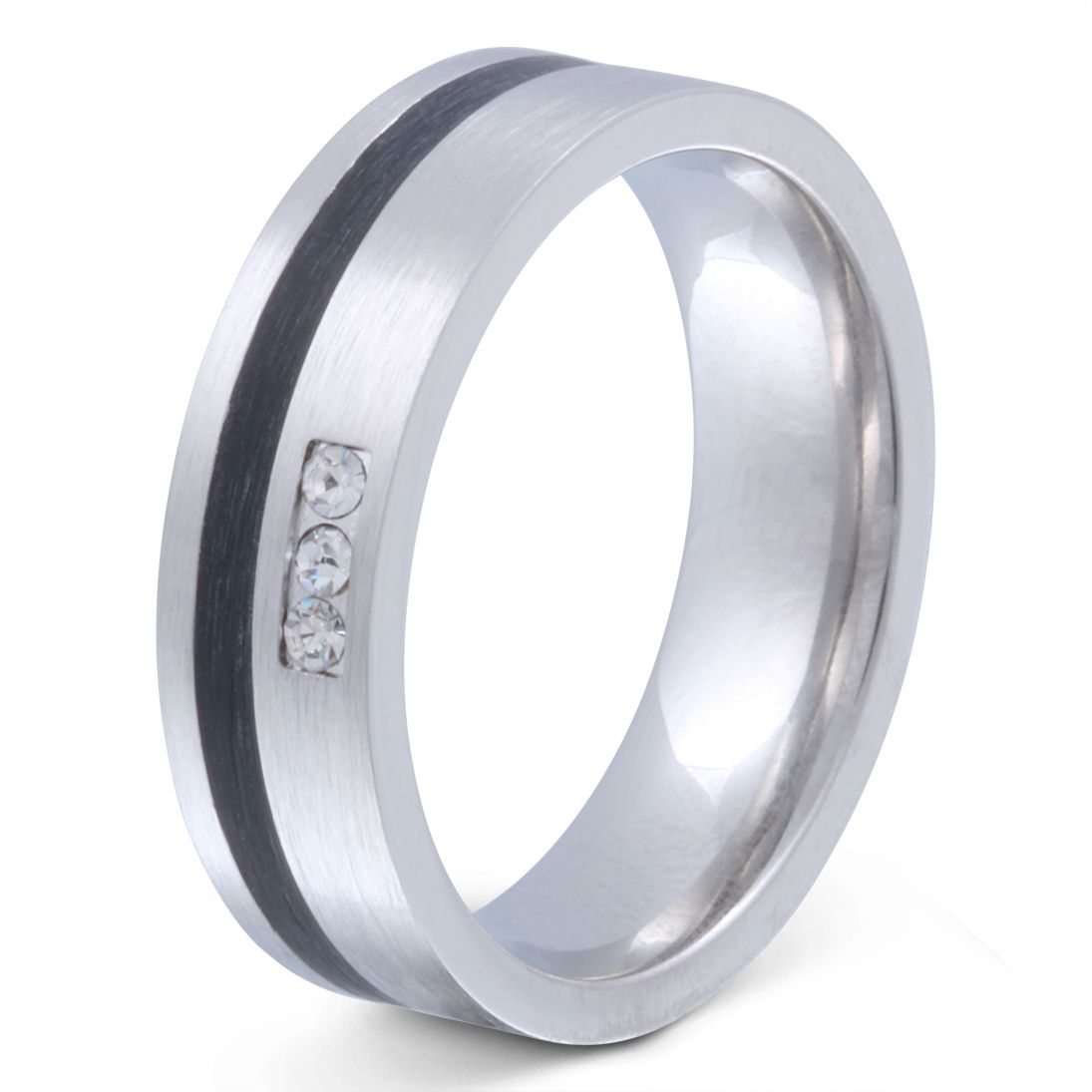 Feliz Damen Ring mit Gravur, Edelstahlring in Silber-Schwarz | Edelstahlring | damen, edelstahl, edelstahlring, ring, schwarz, silber, zirkonia | schmuckmitgravur.de