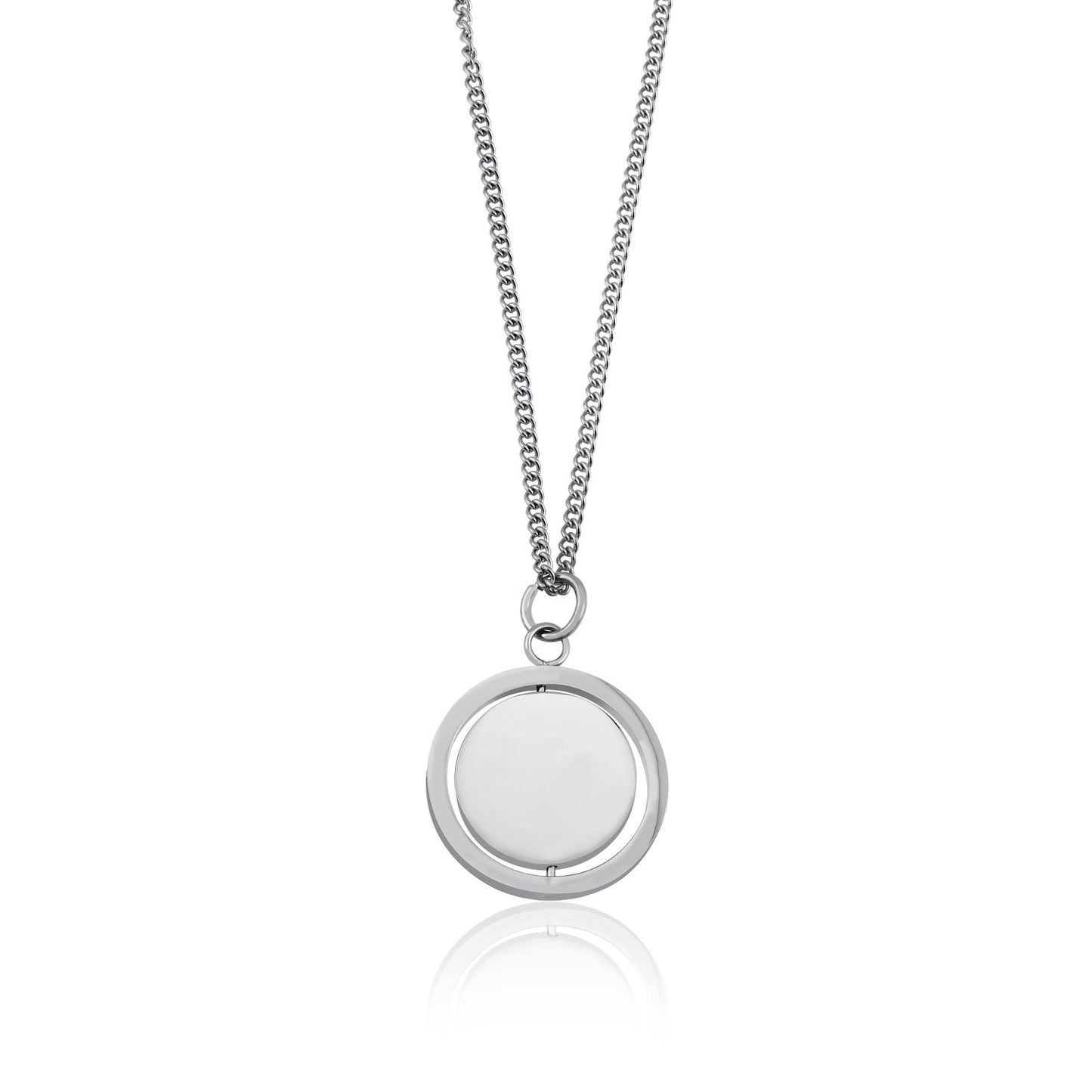 Genix Kette mit rundem Anhänger und Gravur, Edelstahlkette in Silber | Halskette | 43cm, 46cm, 49cm, 52cm, anhänger, damen, edelstahl, edelstahlkette, halskette, kette, panzerkette, rund, silber | schmuckmitgravur.de