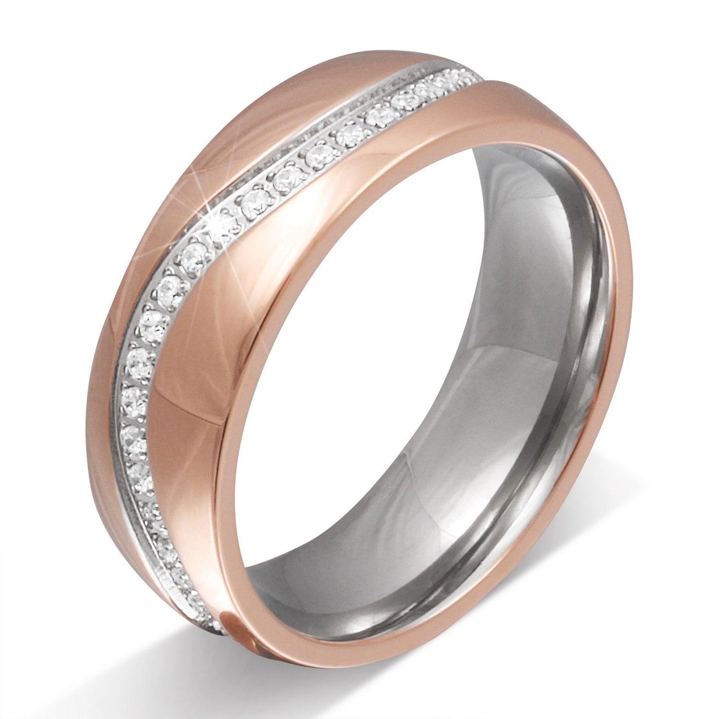 Ginevera Damen Edelstahl Ring mit Steine, Verlobungsring, inkl. Gravur, silber roségold | Edelstahlring | damen, edelstahl, edelstahlring, gold, ring, rosegold, Rosé, silber, zirkonia | schmuckmitgravur.de