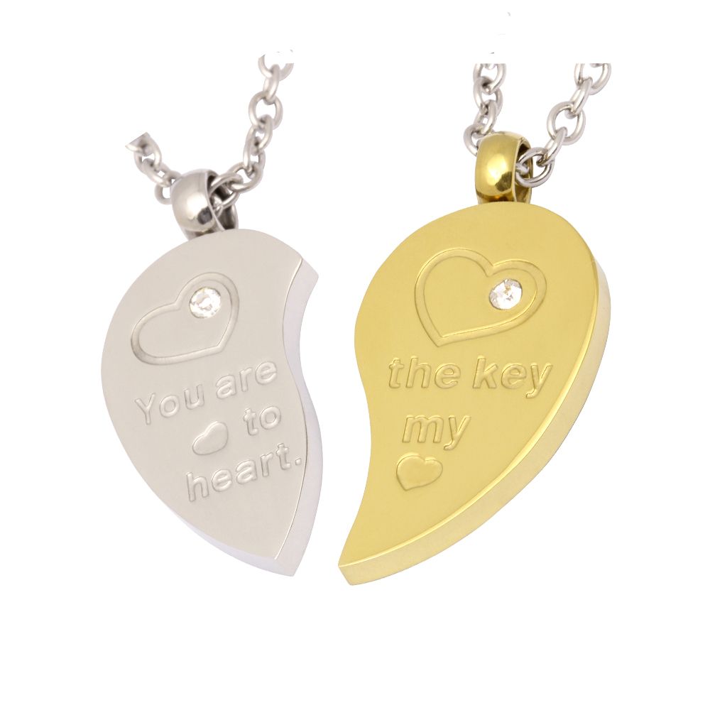 Glumanda Edelstahl Partner Anhänger mit Gravur in Silber-Gold | Partnerkette | damen, edelstahl, edelstahlkette, gold, halskette, herren, kette, partner, partnerkette, silber, unisex | schmuckmitgravur.de