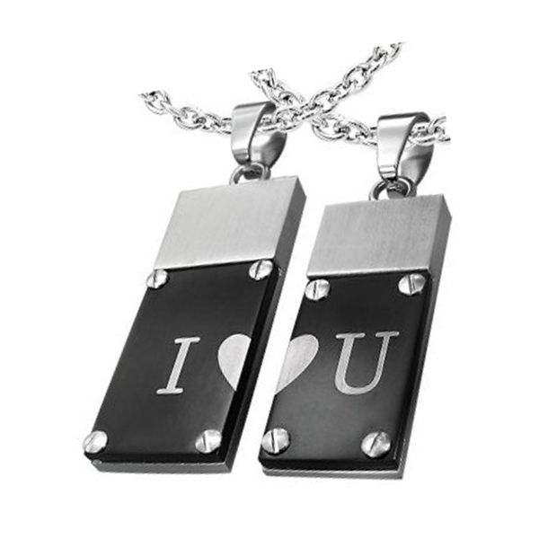 Kammenit 2x Partnerkette inkl. Anhänger mit Gravur, Silber-Schwarz | Partnerkette | anhänger, blau, damen, edelstahl, edelstahlkette, halskette, herren, kette, partner, partnerkette, silber, unisex | schmuckmitgravur.de
