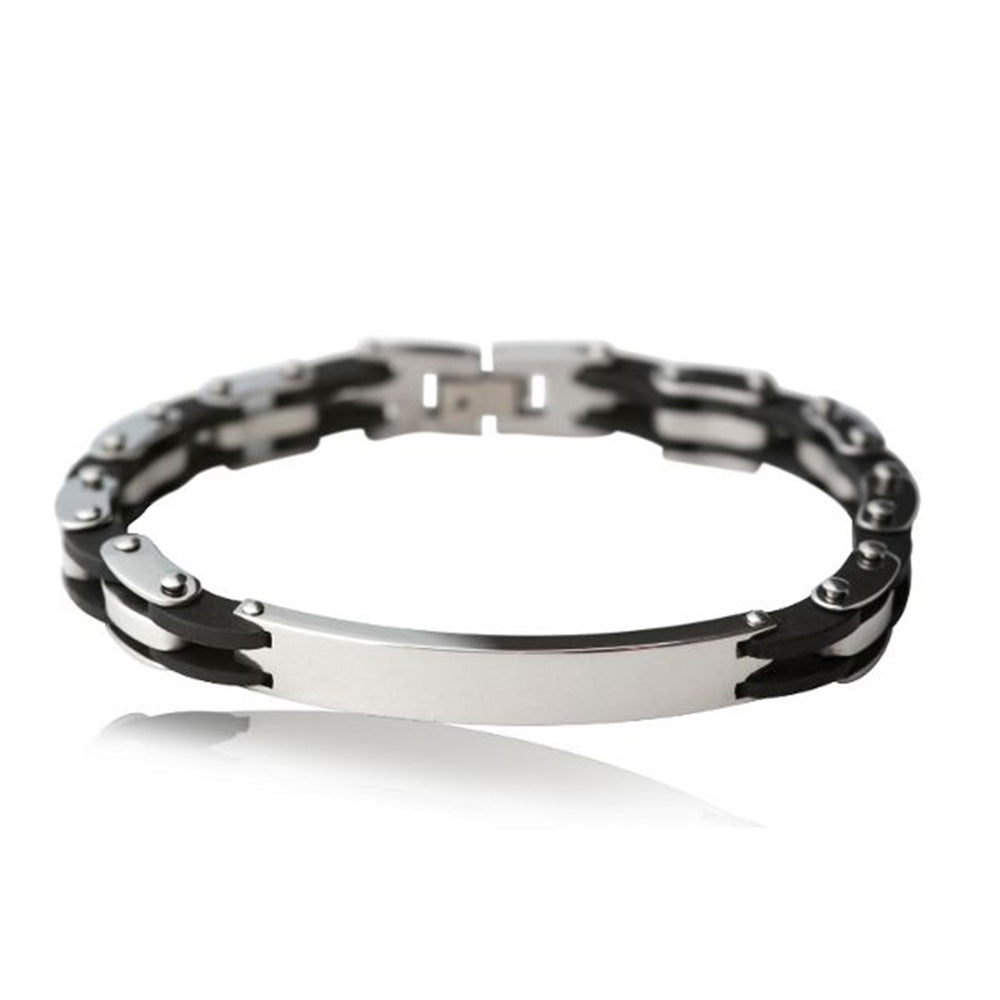 Koschulla Edelstahl Armband mit Gravur in Schwarz-Silber | Armband | armband, damen, edelstahl, herren, schwarz, silber, unisex | schmuckmitgravur.de