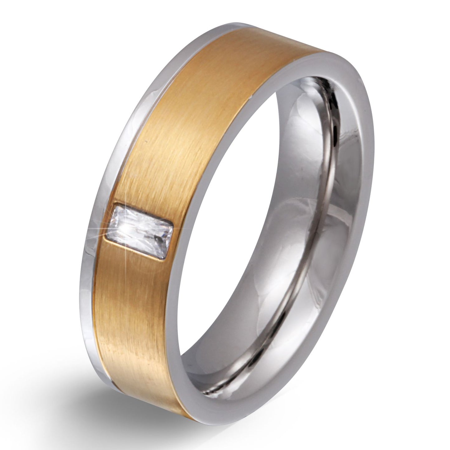 Liva Damen Ring mit Gravur, Edelstahlring in Silber-Gold | Edelstahlring | damen, edelstahl, edelstahlring, gold, ring, silber, zirkonia | schmuckmitgravur.de