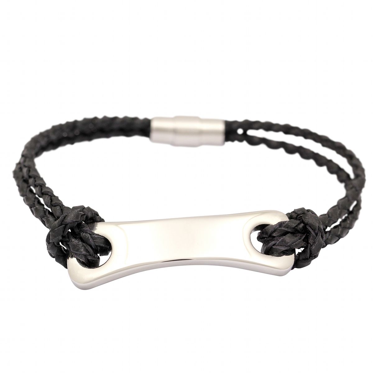 Mauii Kunstleder Armband mit Gravur in Schwarz-Silber | Armband | armband, damen, edelstahl, herren, kunstleder, silber, unisex | schmuckmitgravur.de