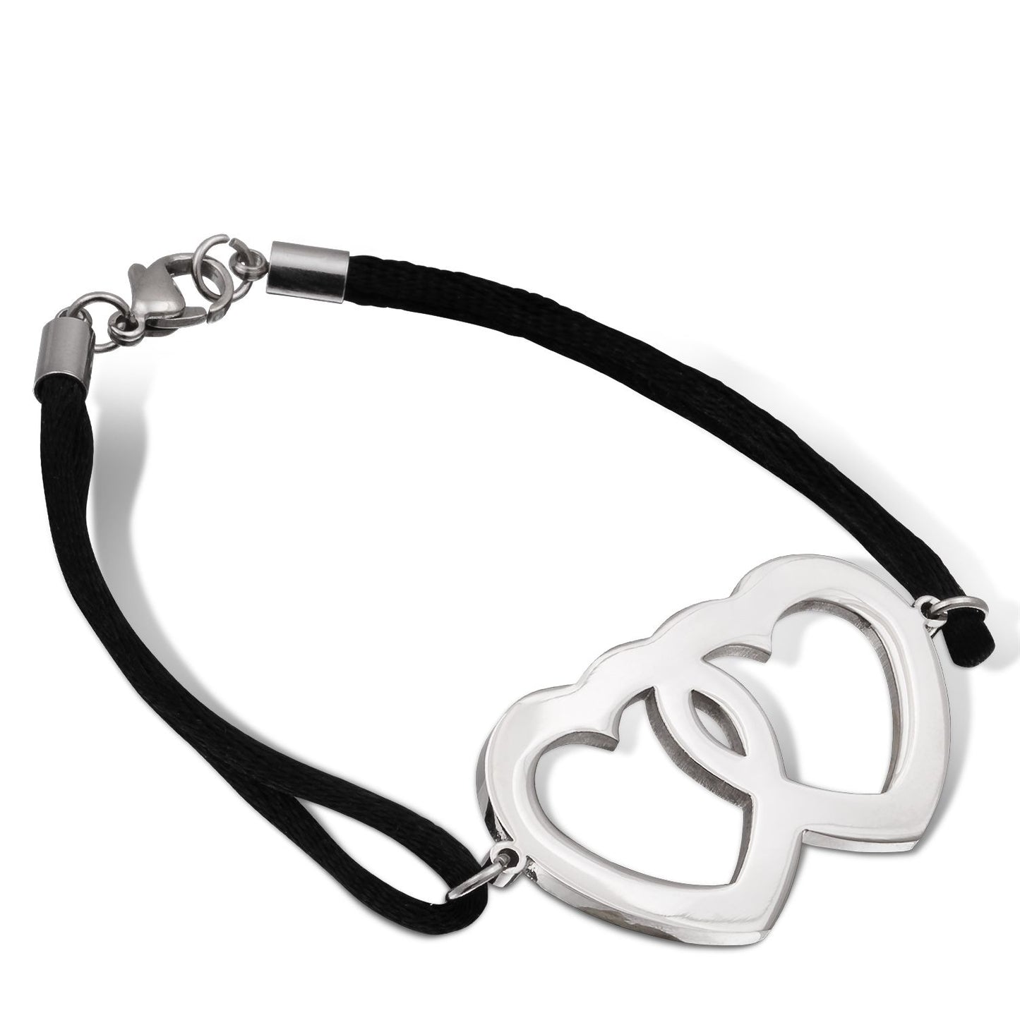 Mirjor Herz Armband mit Gravur in Schwarz-Silber | Armband | armband, damen, edelstahl, schwarz, silber | schmuckmitgravur.de