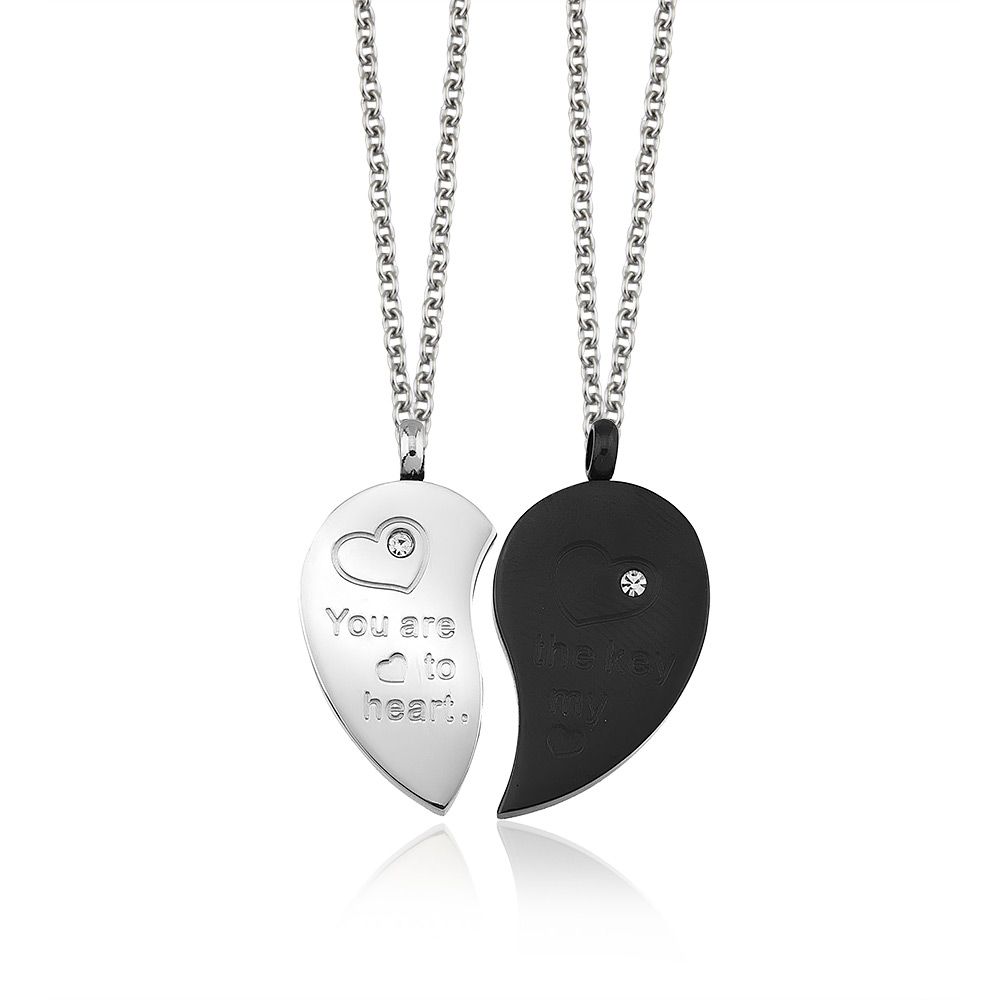 Mirkiva 2x Partnerkette inkl. Anhänger mit Gravur in Silber-Schwarz | Partnerkette | anhänger, damen, edelstahl, edelstahlkette, halskette, herren, kette, partner, partnerkette, schwarz, silber, unisex | schmuckmitgravur.de
