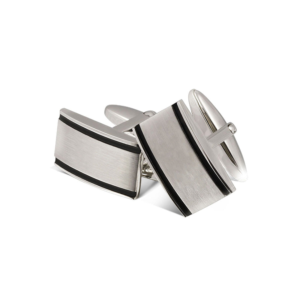Noppa Manschettenknöpfe mit Gravur in Silber-Schwarz | Manschetten | century, damen, edelstahl, herren, manschetten, silber, unisex | schmuckmitgravur.de