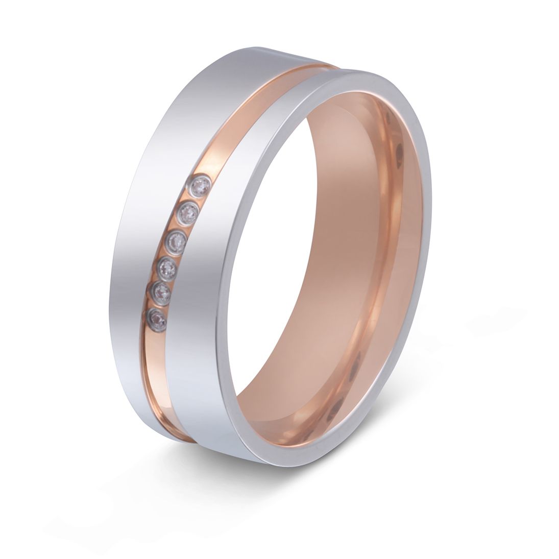 Paris Damen Titan Ring mit Gravur, Verlobungsring in Silber-Roségold | Titanring | damen, ring, rosegold, rosé, titan, titanring, zirkonia | schmuckmitgravur.de