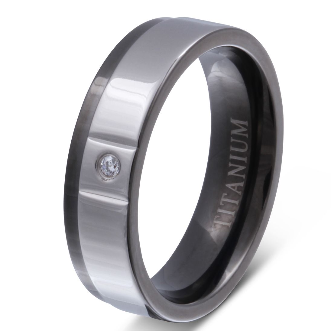 Roma Damen Titan Ring mit Gravur, Verlobungsring in Silber-Schwarz | Titanring | damen, ring, schwarz, silber, titan, titanring, zirkonia | schmuckmitgravur.de