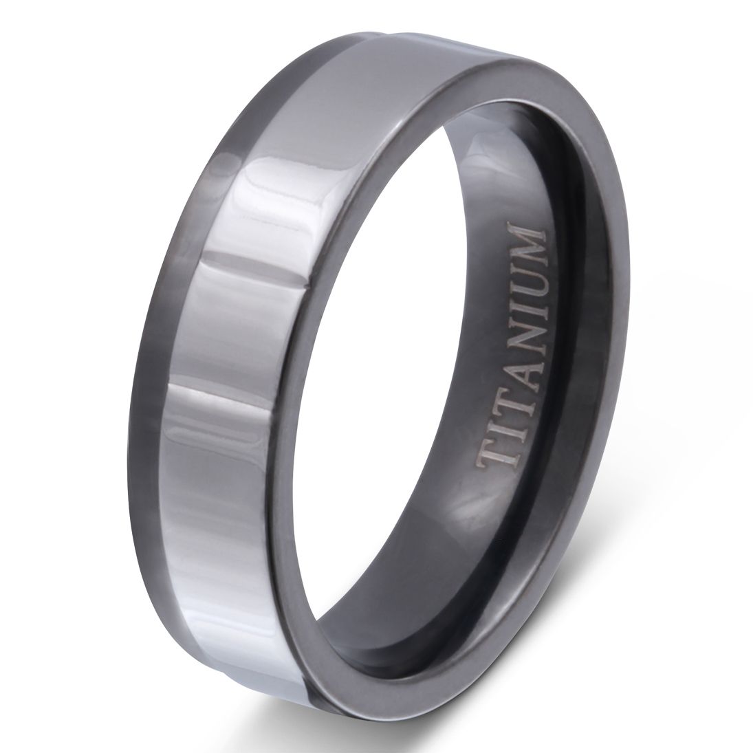 Roma Titan Ring mit Gravur, Verlobungsring in Silber-Schwarz | Titanring | damen, herren, ring, schwarz, silber, titan, titanring, unisex | schmuckmitgravur.de