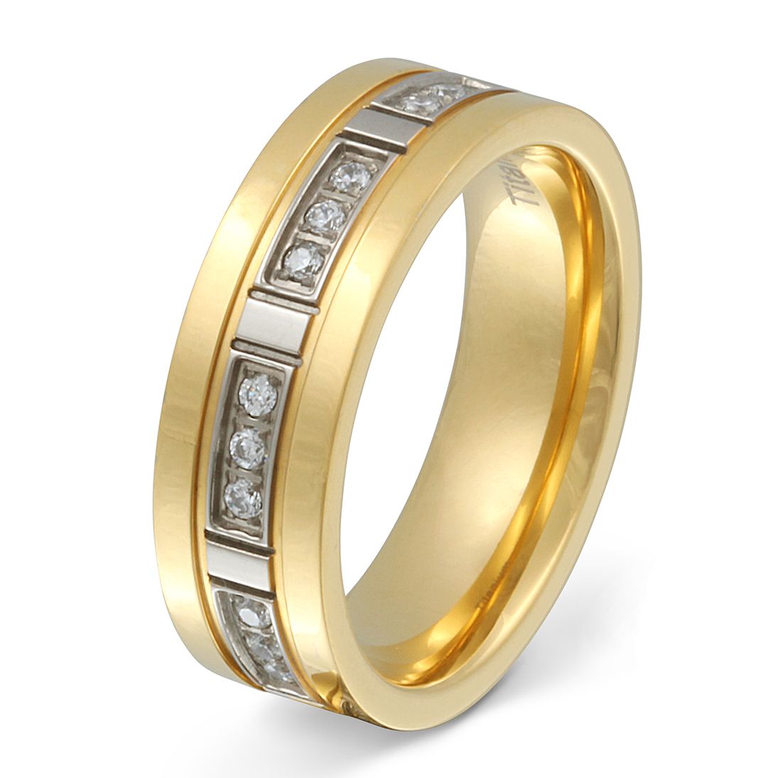 Siena Damen Titan Ring mit Gravur, Verlobungsring in Silber-Gold | Titanring | damen, gold, ring, silber, titan, titanring, zirkonia | schmuckmitgravur.de