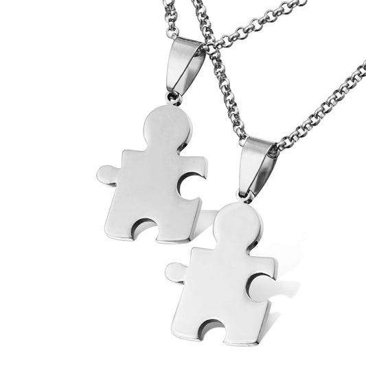 Tair Edelstahl Partner Anhänger Puzzle mit Gravur, silber | Partnerkette | anhänger, damen, edelstahl, edelstahlkette, halskette, herren, kette, partner, partnerkette, silber, unisex | schmuckmitgravur.de