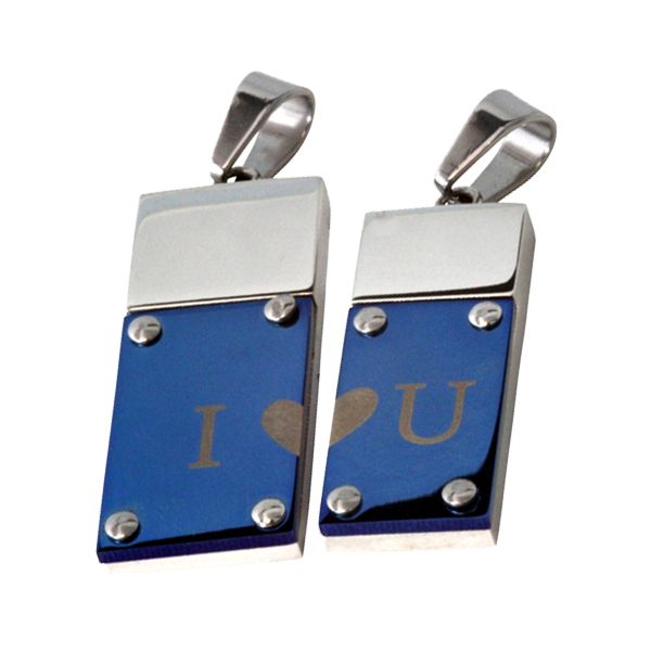 Toulon Edelstahl Partner Anhänger mit Gravur, Silber-Blau | Partnerkette | anhänger, blau, damen, edelstahl, edelstahlkette, halskette, herren, kette, partner, partnerkette, silber, unisex | schmuckmitgravur.de