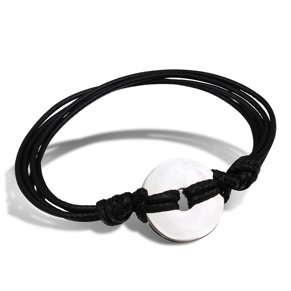 Wean Kunstleder Armband mit Gravur in Schwarz-Silber | Armband | armband, damen, edelstahl, kunstleder, schwarz, silber | schmuckmitgravur.de