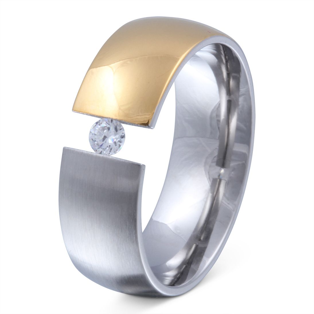 Xenonia Damen Edelstahl Ring mit Stein, Verlobungsring, inkl. Gravur, silber gold | Edelstahlring | damen, edelstahl, edelstahlring, gold, ring, silber, zirkonia | schmuckmitgravur.de