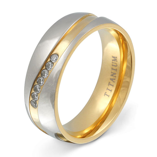 Almada Damen Titan Ring mit Gravur, Verlobungsring in Silber-Gold | Titanring | damen, gold, ring, silber, titan, titanring, zirkonia | schmuckmitgravur.de