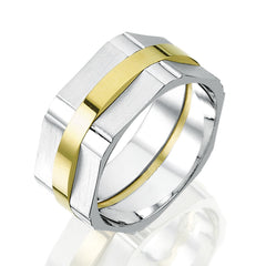 Barinas 925 Silber Ring mit Gravur, Verlobungsring in Silber-Gold