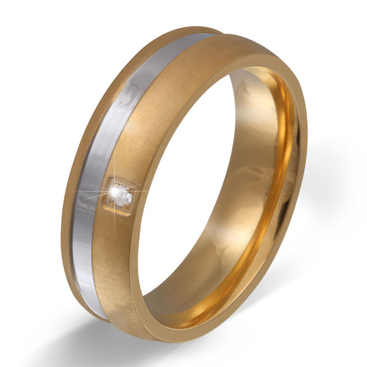 Bello Damen, Ring mit Gravur, Edelstahlring in Silber-Gold | Edelstahlring | damen, edelstahl, edelstahlring, gold, ring, silber, zirkonia | schmuckmitgravur.de