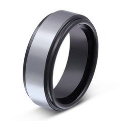 Bernard Wolfram Ring mit Gravur, Verlobungsring in Silber-Schwarz