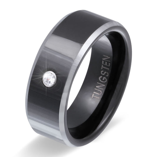 Black Beauty Damen Wolfram Ring mit Gravur, Verlobungsring in Schwarz | Wolframring | damen, ring, schwarz, wolfram, wolframring, zirkonia | schmuckmitgravur.de