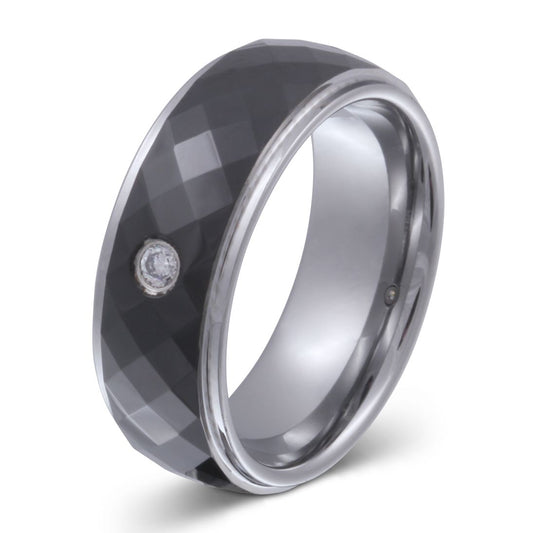 Black Caro Damen Wolfram Ring mit Gravur, Verlobungsring in Schwarz-Silber | Wolframring | damen, ring, schwarz, silber, wolfram, wolframring, zirkonia | schmuckmitgravur.de