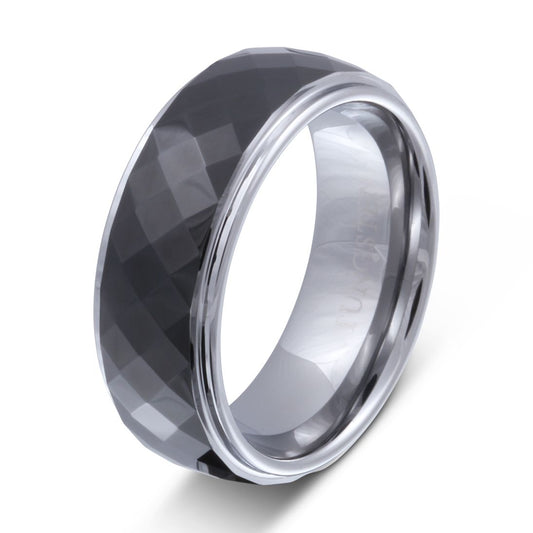 Black Caro Wolfram Ring mit Gravur, Verlobungsring in Schwarz-Silber | Wolframring | damen, herren, ring, schwarz, silber, unisex | schmuckmitgravur.de