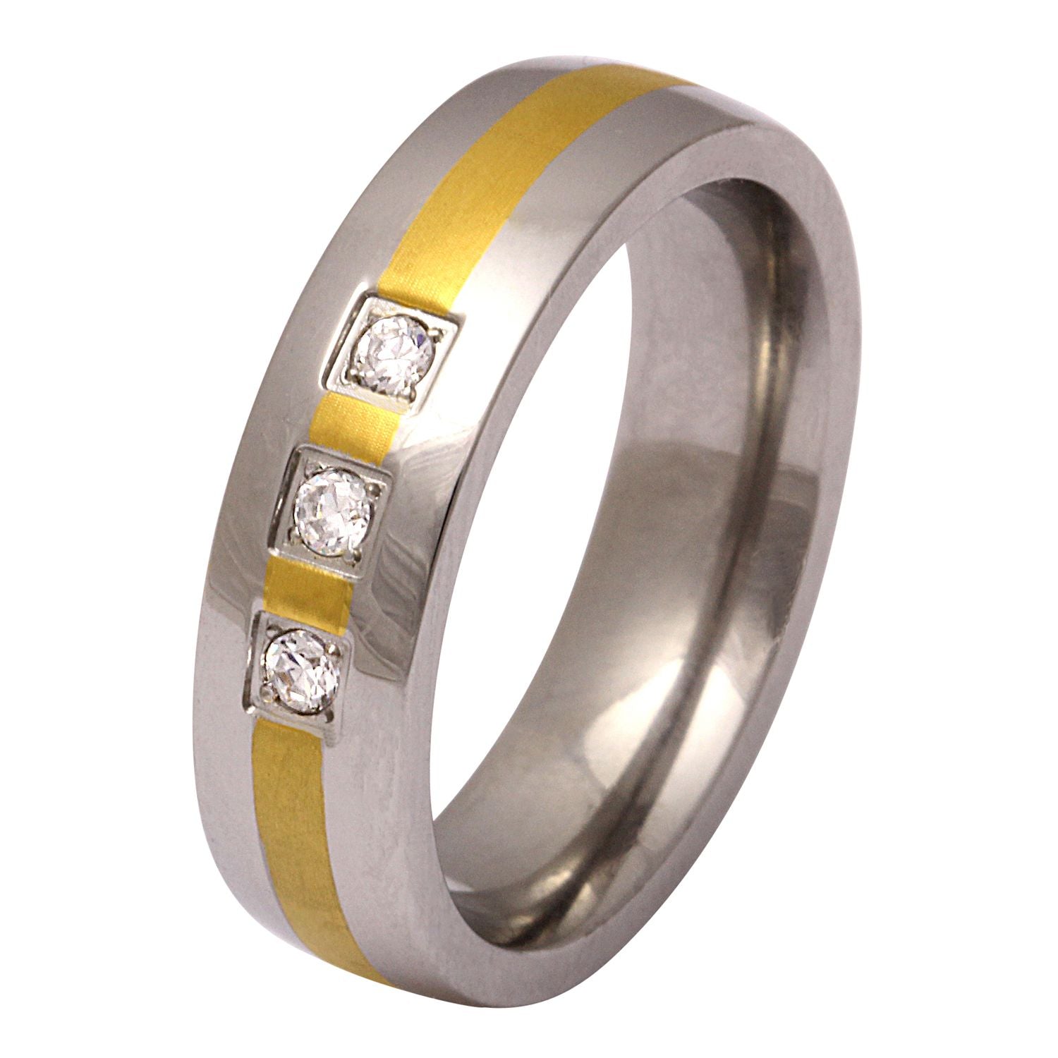 Bosok Damen Ring mit Gravur, Edelstahlring in Silber-Gold | Edelstahlring | damen, edelstahl, edelstahlring, gold, ring, silber, zirkonia | schmuckmitgravur.de