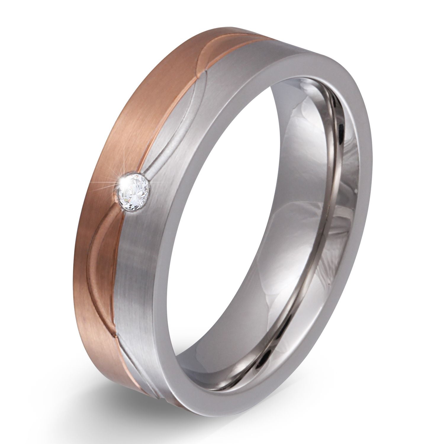 Brenila Damen, Ring mit Gravur, Edelstahlring in Silber Roségold | Edelstahlring | damen, edelstahl, edelstahlring, ring, rosegold, rosé, silber, zirkonia | schmuckmitgravur.de