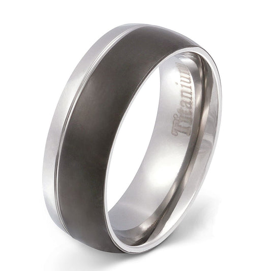 Fargo Titan Ring mit Gravur, Verlobungsring in Silber-Schwarz | Titanring | damen, herren, ring, schwarz, silber, titan, titanring, unisex | schmuckmitgravur.de