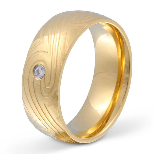 Golden Wave Damen Ring mit Gravur, Edelstahlring in Gold | Edelstahlring | damen, edelstahl, edelstahlring, gold, ring, zirkonia | schmuckmitgravur.de