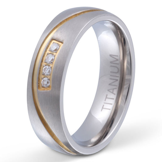 Havanna Damen Titan Ring mit Gravur, Verlobungsring in Silber-Gold | Titanring | damen, gold, ring, silber, titan, titanring, zirkonia | schmuckmitgravur.de