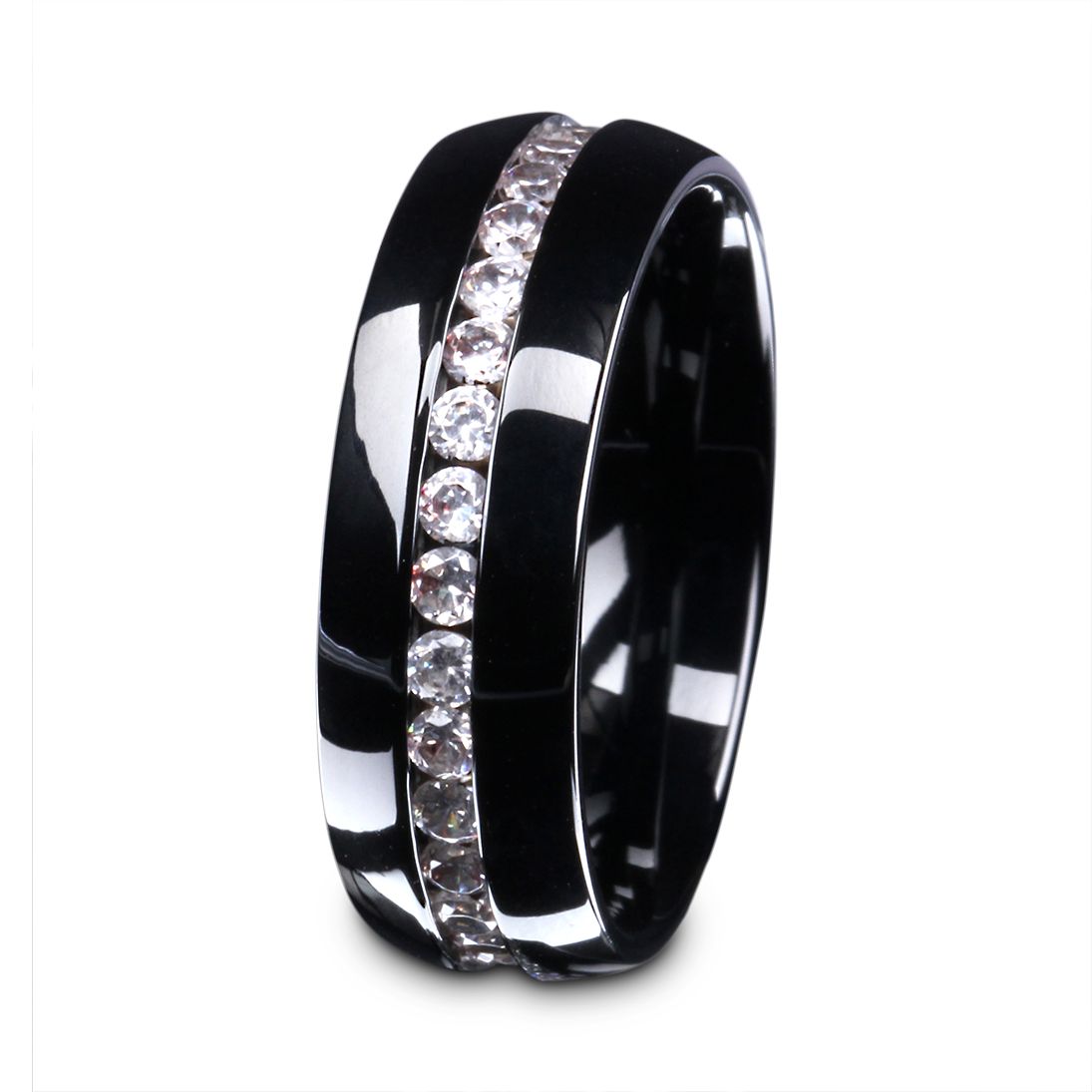 LaNuit Damen Ring mit Gravur, Edelstahlring in Schwarz | Edelstahlring | damen, edelstahl, edelstahlring, ring, schwarz, zirkonia | schmuckmitgravur.de