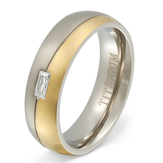 Lissabon Damen Titan Ring mit Gravur, Verlobungsring in Silber-Gold | Titanring | damen, gold, ring, silber, titan, titanring, zirkonia | schmuckmitgravur.de