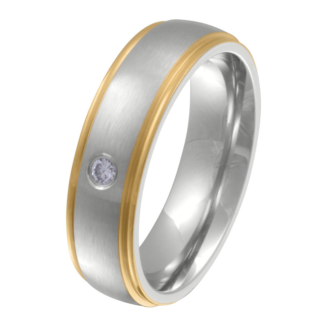 Luigi Damen Edelstahl Ring mit Stein, Verlobungsring, inkl. Gravur, silber gold | Edelstahlring | damen, edelstahl, edelstahlring, gold, silber, zirkonia | schmuckmitgravur.de