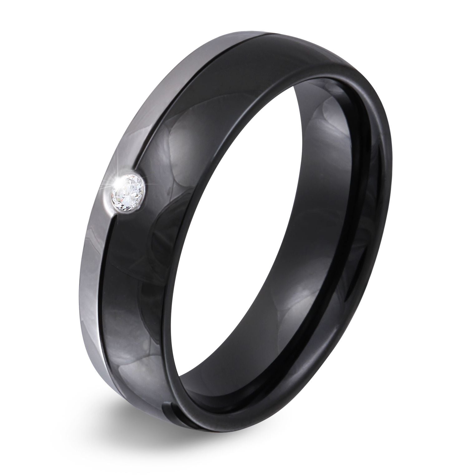 Mila Damen Ring mit Gravur, Edelstahlring in Schwarz-Silber | Edelstahlring | damen, edelstahl, edelstahlring, ring, schwarz, silber, zirkonia | schmuckmitgravur.de