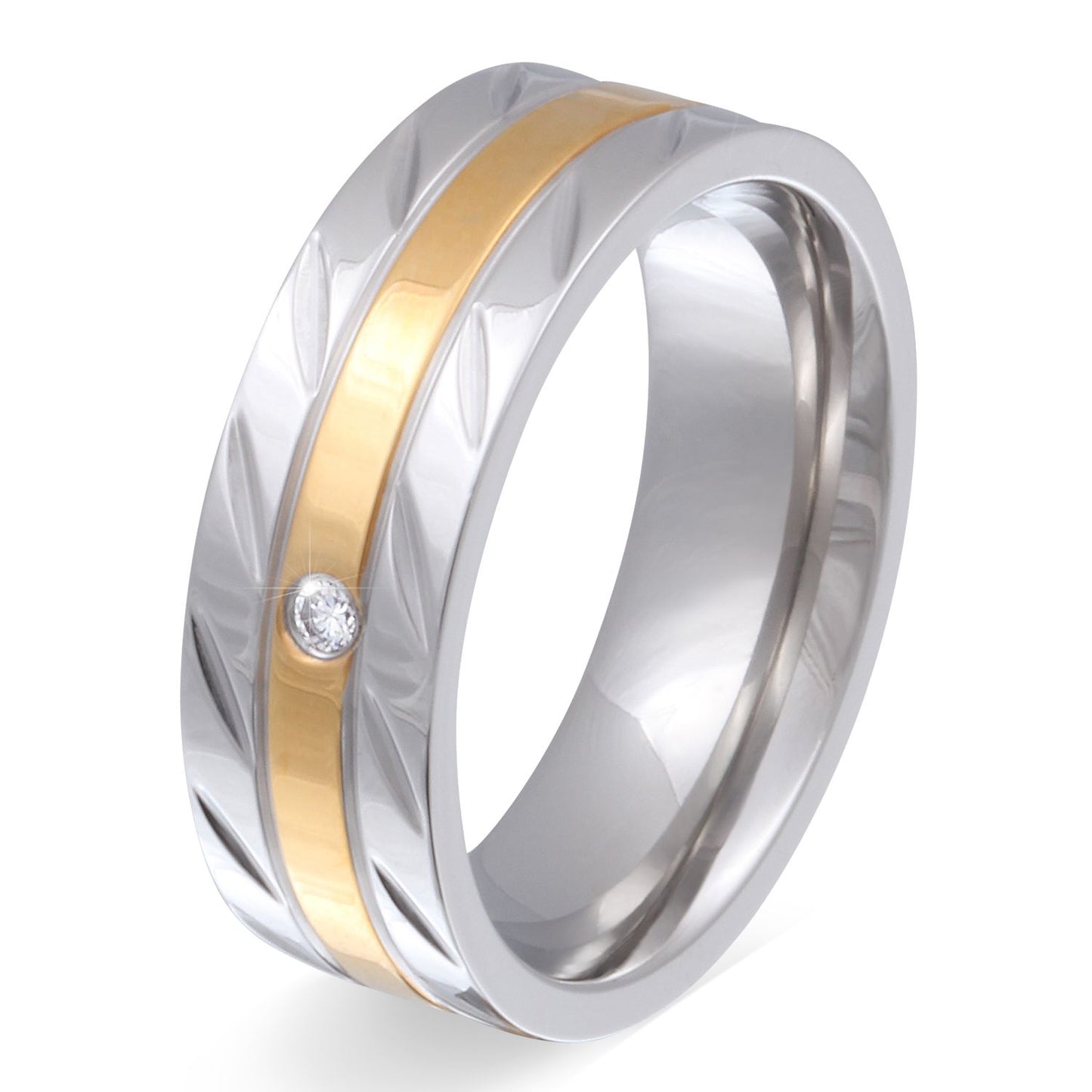 Monar Damen Ring mit Gravur, Edelstahlring in Silber-Gold | Edelstahlring | damen, edelstahl, edelstahlring, gold, ring, silber, zirkonia | schmuckmitgravur.de