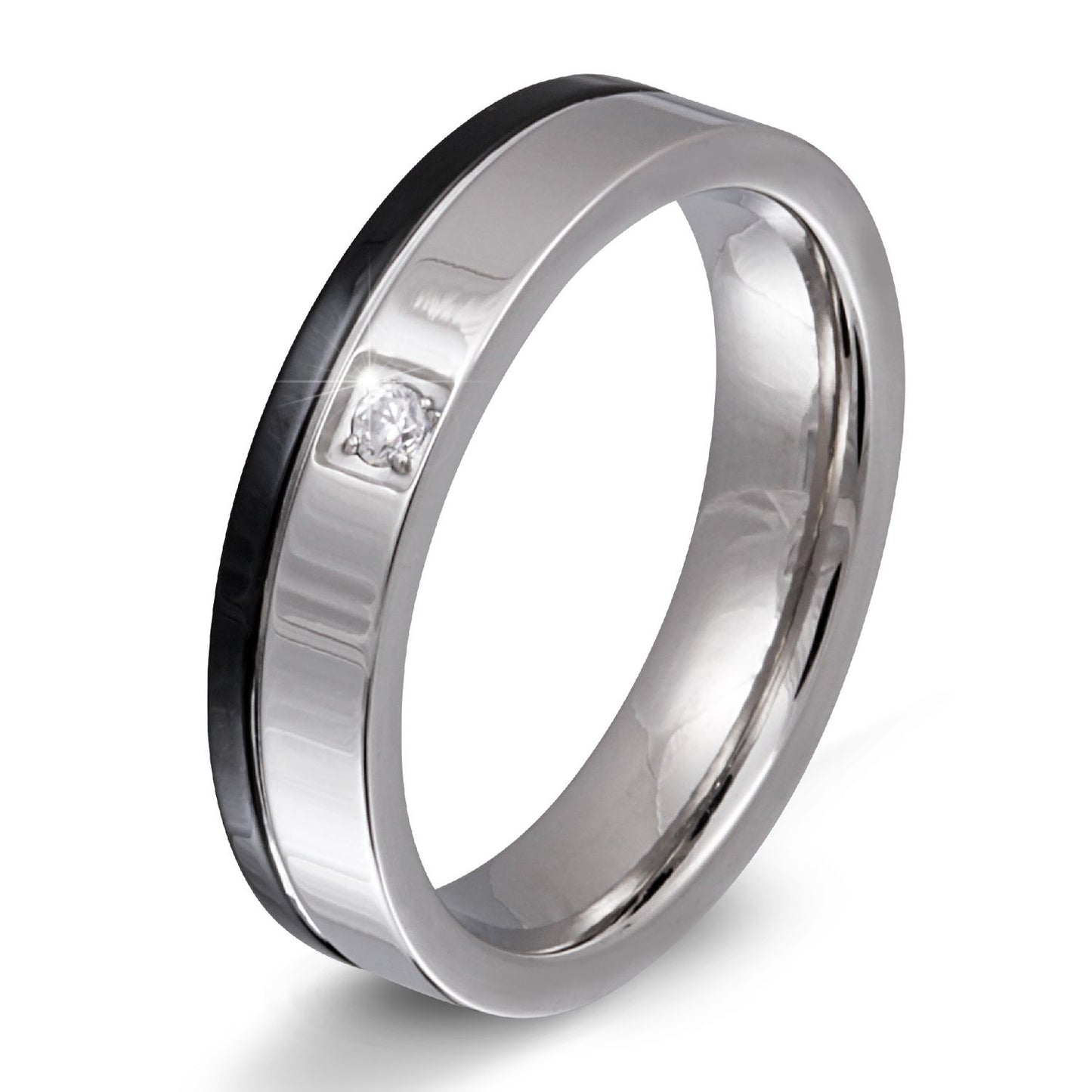 Neptun Edelstahl Damen Ring mit Gravur und Stein, Verlobungsring, silber schwarz | Edelstahlring | damen, edelstahl, edelstahlring, ring, schwarz, silber, zirkonia | schmuckmitgravur.de